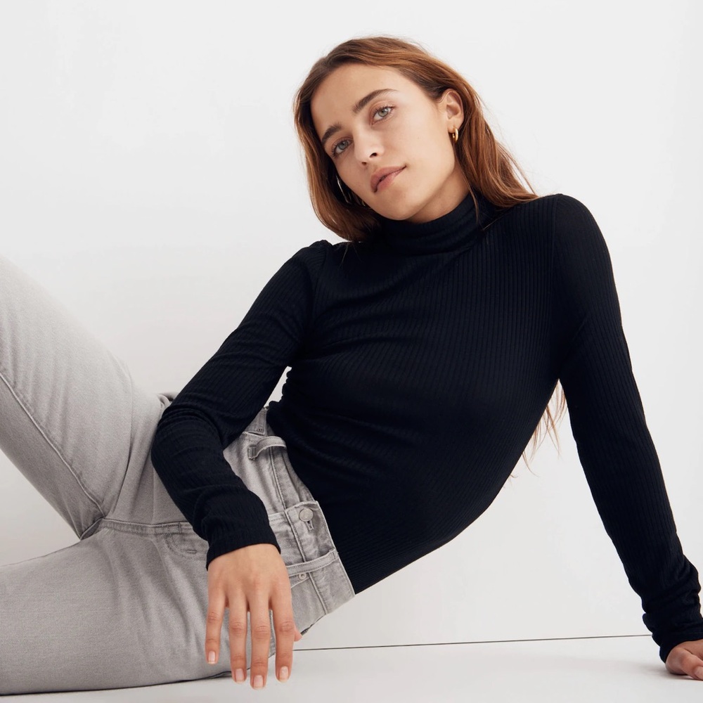 Madewell Ribbed Turtleneck Top In Black Size Small